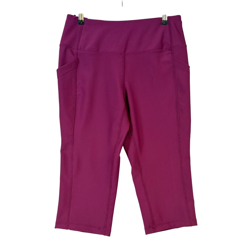 32 Degrees Cool Womens Ribbed Capri Side Pockets •M• Athleisure Yoga Running